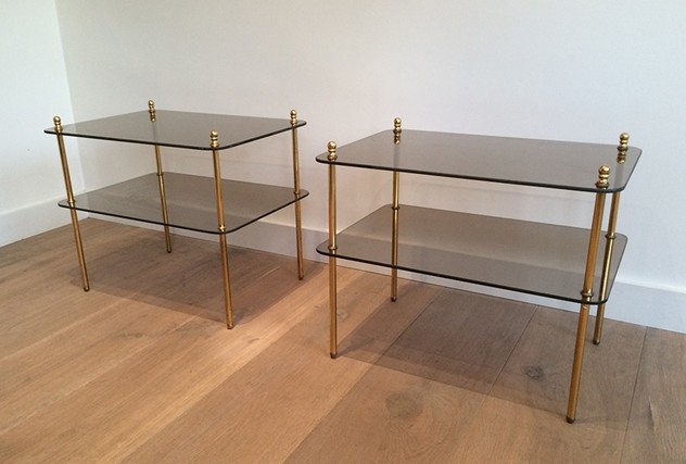  Pair of brass & smoked glass side tables. 1970's-barrois-antiques-50's-14485_main_636425460119943729.jpg