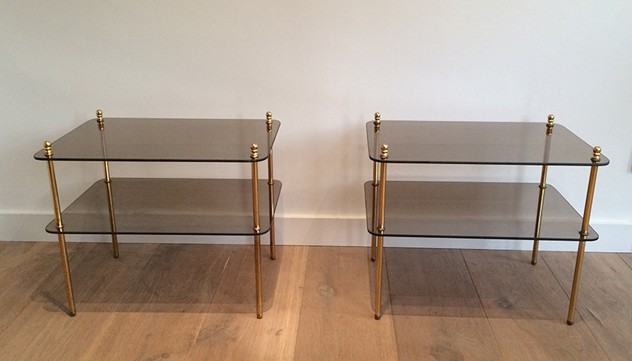  Pair of brass & smoked glass side tables. 1970's-barrois-antiques-50's-14492_main_636425460341319081.jpg