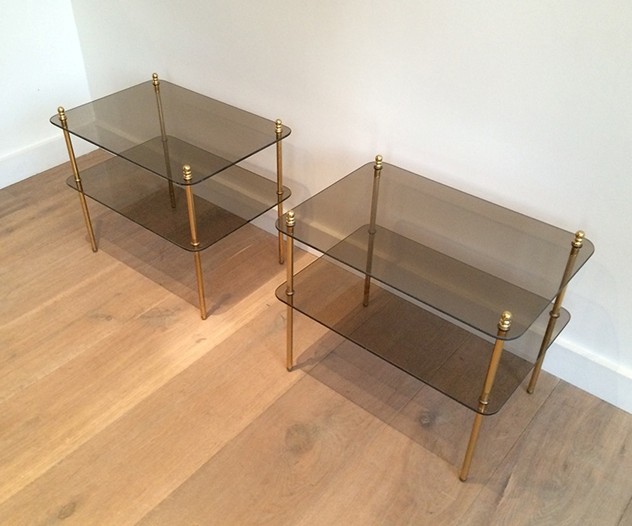 Pair of brass & smoked glass side tables. 1970's-barrois-antiques-50's-14493_main_636425460556610121.jpg