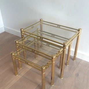 Set Of 3 Brass Nesting Tables. Circa 1970