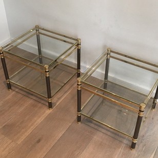 Nice pair of gun metal and brass side tables