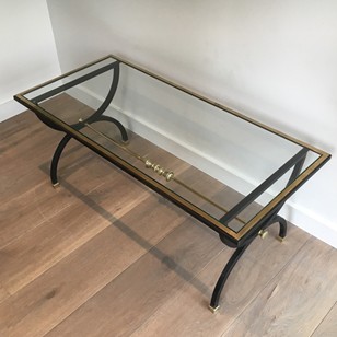 Neoclassical Black Steel And Brass Coffee Table