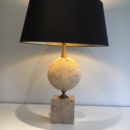 Philippe Barbier Tall Travertin Lamp. Circa 1960
