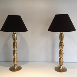 Pair Of Tall Brass Table Lamps, Circa 1960 