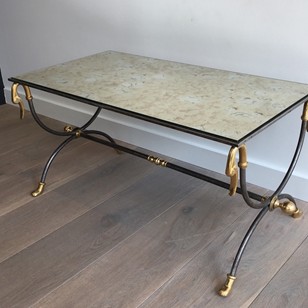  Brushed Steel & Brass Coffee Table With Swanheads