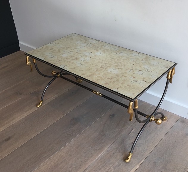  Brushed Steel & Brass Coffee Table with Swanheads-barrois-antiques-50's-25471_main_636464282154853097.JPG