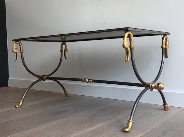  Brushed Steel & Brass Coffee Table with Swanheads-barrois-antiques-50's-25472_main_636464280500856281.JPG