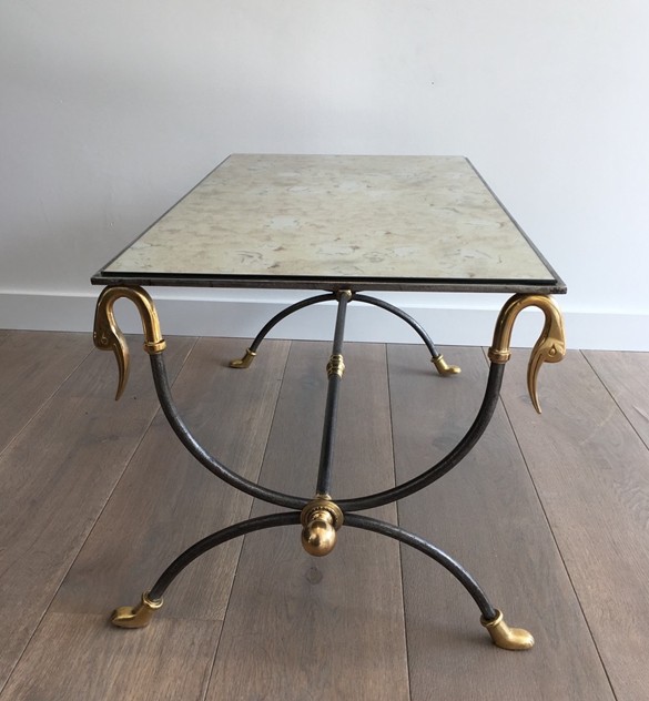  Brushed Steel & Brass Coffee Table with Swanheads-barrois-antiques-50's-25473_main_636464280823636833.JPG