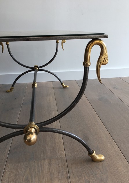  Brushed Steel & Brass Coffee Table with Swanheads-barrois-antiques-50's-25485_main_636464282354543337.JPG