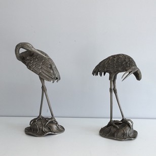 Pair Of Silvered Herons Att To Maison Bagues