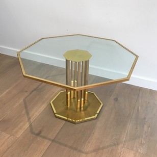 Octagonal Brass & Glass Coffee Table