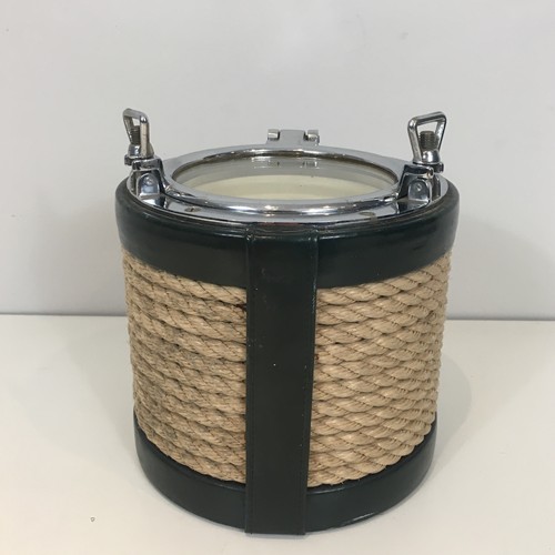 Unusual Chrome, Leather And Rope Ice Bucket