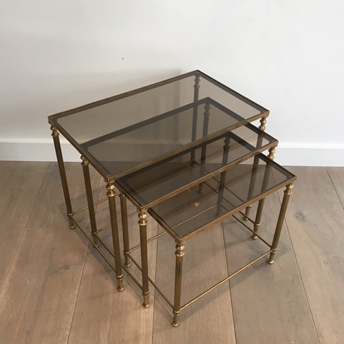 Neoclassical Brass Nesting Tables. French. 