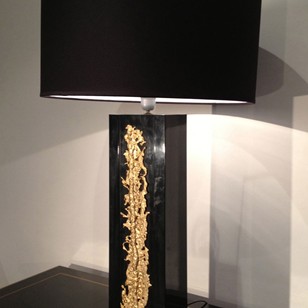 Elegant Black Lacquered Lamp With Bronze Element