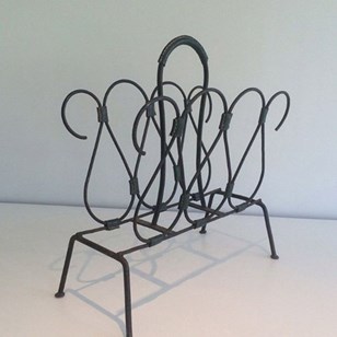 Black Lacquered Metal & Leather Mag...