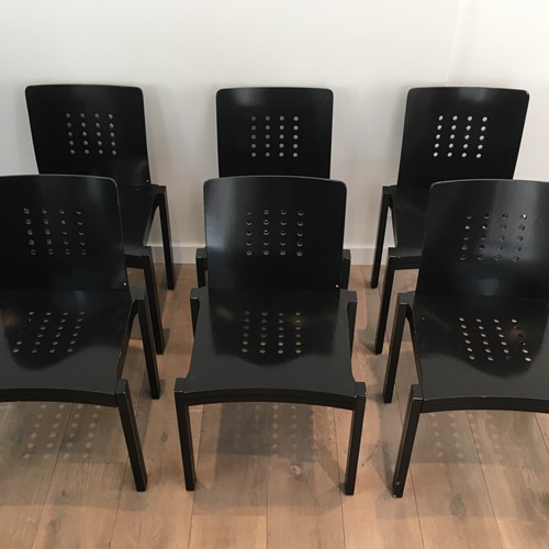 Thonet. Set Of 6 Rare Design Black Wood Chairs.