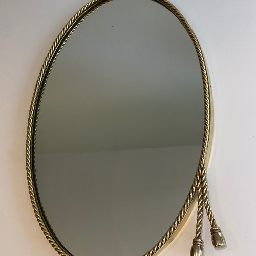  In The Style Of Maison Bagués. Oval Brass Mirror 