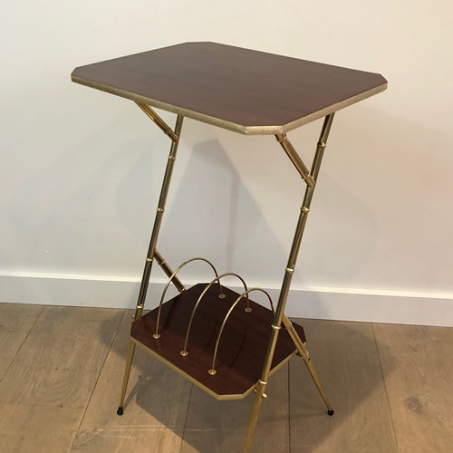 Mahogany & Faux-Bamboo Gilt Metal Side Table 