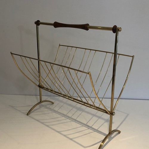 Brass And Wood Magazine Rack. Cesare Lacca Style