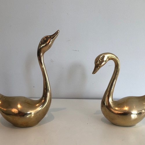 Paire Of Brass Ducks. French. Circa 1970