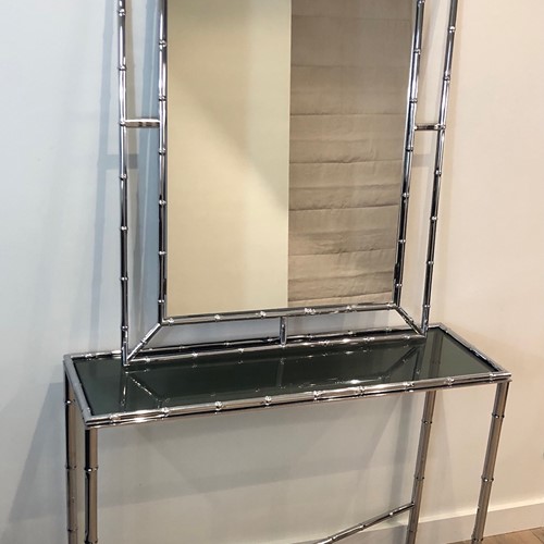 Faux-bamboo chrome console and matching mirror