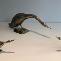 Set of silvered and brass duck and her ducklings