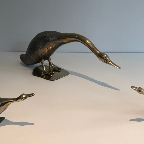 Set Of Silvered And Brass Duck And Her Ducklings