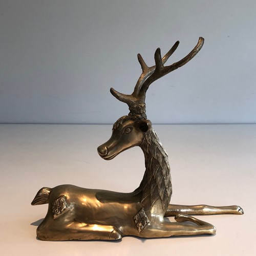 Brass Lying Deer With Shamanic Inlays