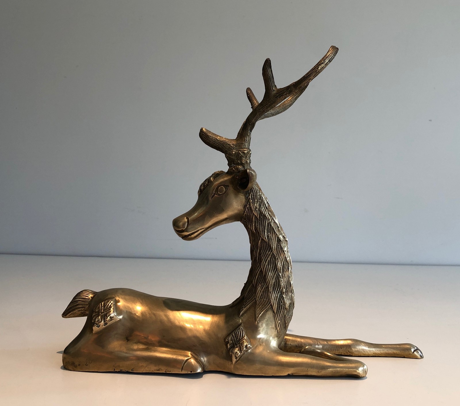 Brass Lying Deer with Shamanic Inlays - Decorative Collective