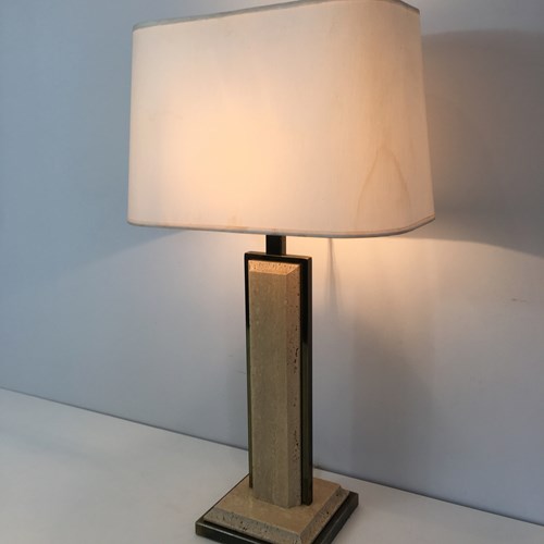 Travertine And Gilt Metal Table Lamp