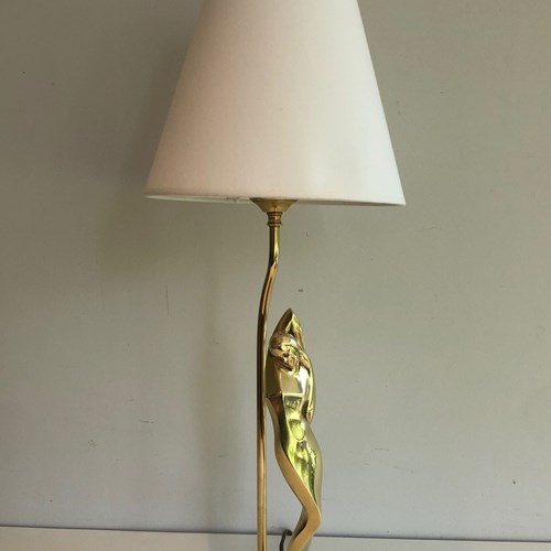 Brass Table Lamp Representing A Stylished Woman