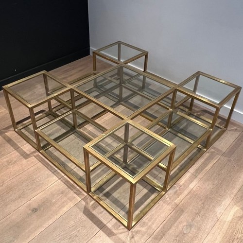 Large Multi-Tiered Brass Coffee Table, France, Circa 1970