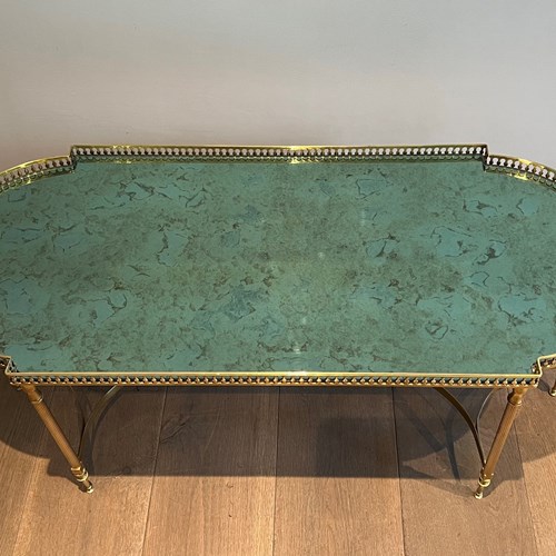 Neoclassical Style Brass Coffee Table With Eglomised Mirror On Top. French Worki