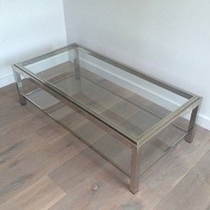 Large Two-Tier Chrome & Glass Coffe...