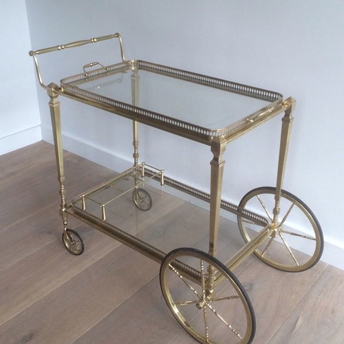 Neoclassical Style Brass Drinks Trolley With Removable Trays. French Work 