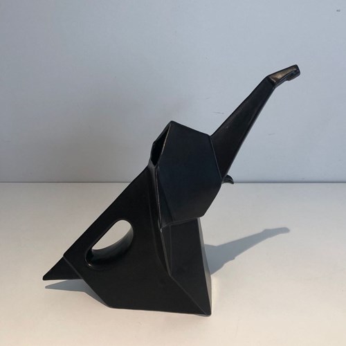 Modernist Black Ceramic Elephant Pitcher, French Circa 1970