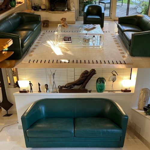 Green Leather Sofas And Chair