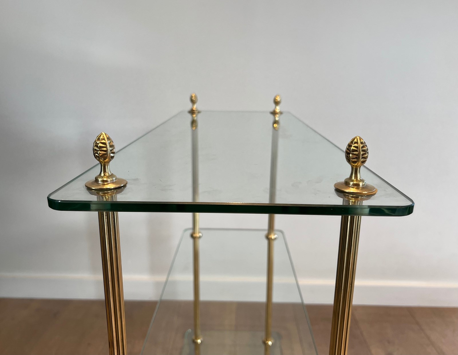 20th Century, French, Vintage Brass and Glass Shelf on Base, 1960s