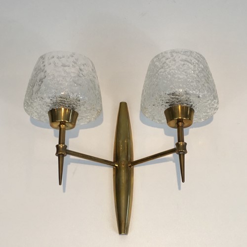  Pair Of Bronze Sconces With Worked Glass 