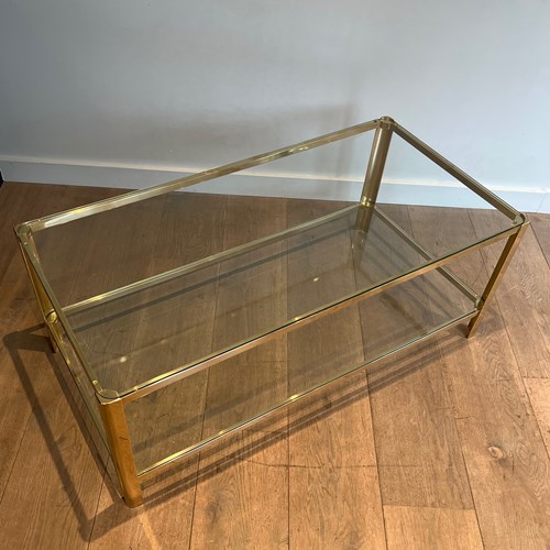 Bronze Two Tiers Coffee Table With Glass Shelves 