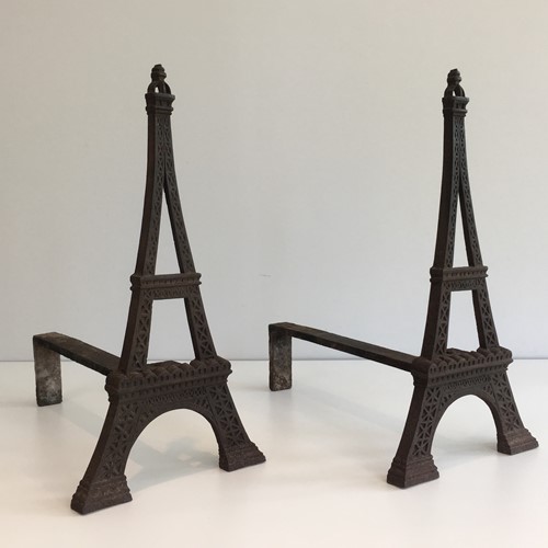  Very Rare Eiffel Tower Cast Iron Andirons. French