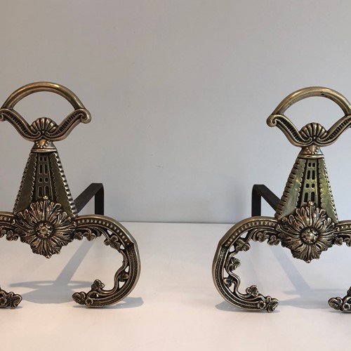 Pair Of Neoclassical Style Bronze Andirons. French