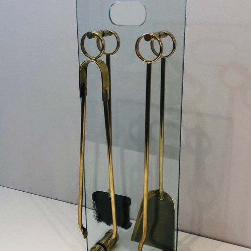 Brass and Glass Fire Place Tools Set. Circa 1970