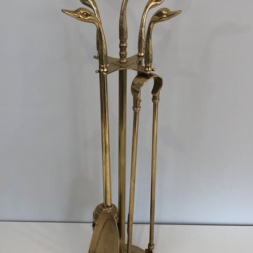 Maison Jansen S. Brass Ducks Head Fire Place Tools