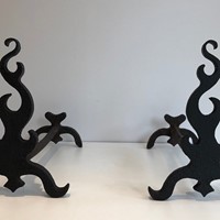 Pair Of Cast Iron and Wrought Iron Andirons. 1940