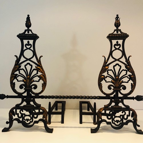  Important Pair Of Wrought Iron Andirons