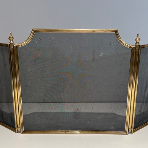 Neoclassical Style Brass And Grilling Fireplace Screen