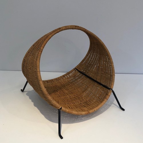 Design Rattan And Black Lacquered Metal Logs Holder