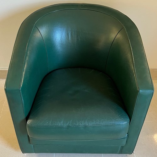 Swivel Dark Green Leather Club Armchair. French Work In The Art Deco Style. 