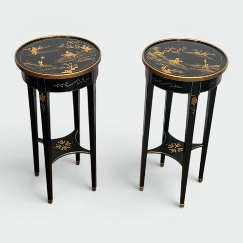Pair Of Black Lacquered Gilded Pedestals, Circa 1970